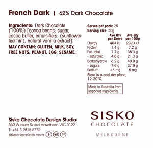 Bulk | French Dark Chocolate | 62% cacao | 500g