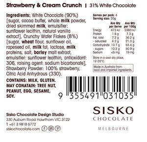 Strawberries & Cream | French White Chocolate | 31% Cacao | 80g