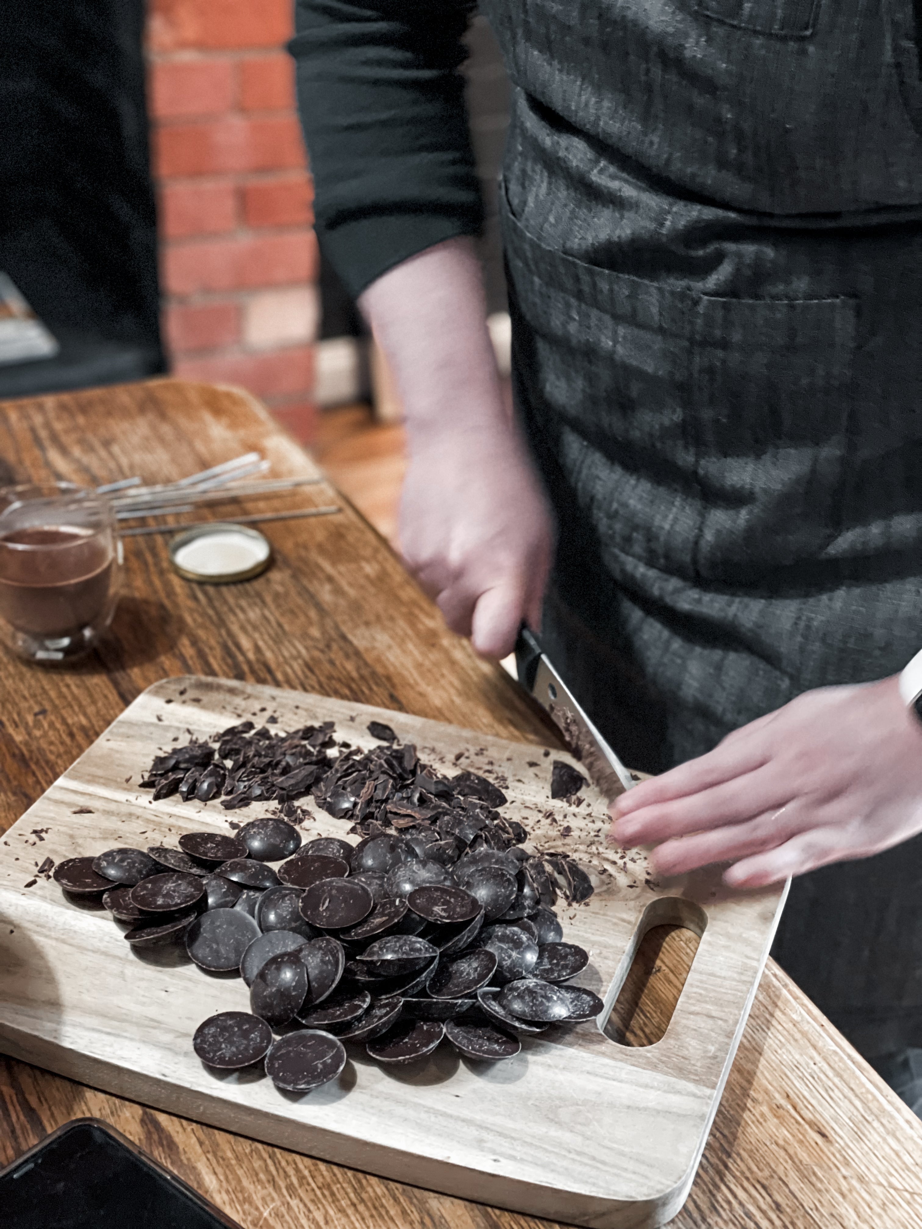 chopping chocolate for workshop