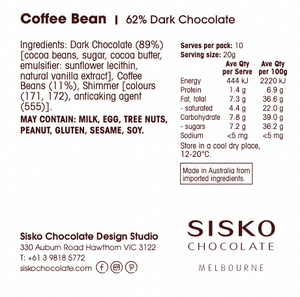 Daily Dose | Coffee Bean | Dark Chocolate | 62% cacao | 200g