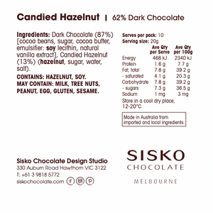 Daily Dose | Caramelised Hazelnut | Dark Chocolate | 62% cacao | 200g