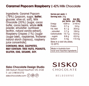 Caramel Popcorn | Raspberry | Milk Chocolate | 42% cacao