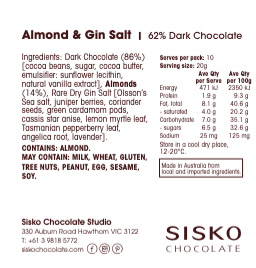 Tube | Daily Dose | Almond & Gin Salt | Dark Chocolate | 62% cacao | 200g