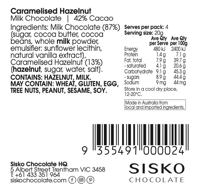 Disk | Caramelised Hazelnut | French Milk Chocolate | 42% Cacao | 80g