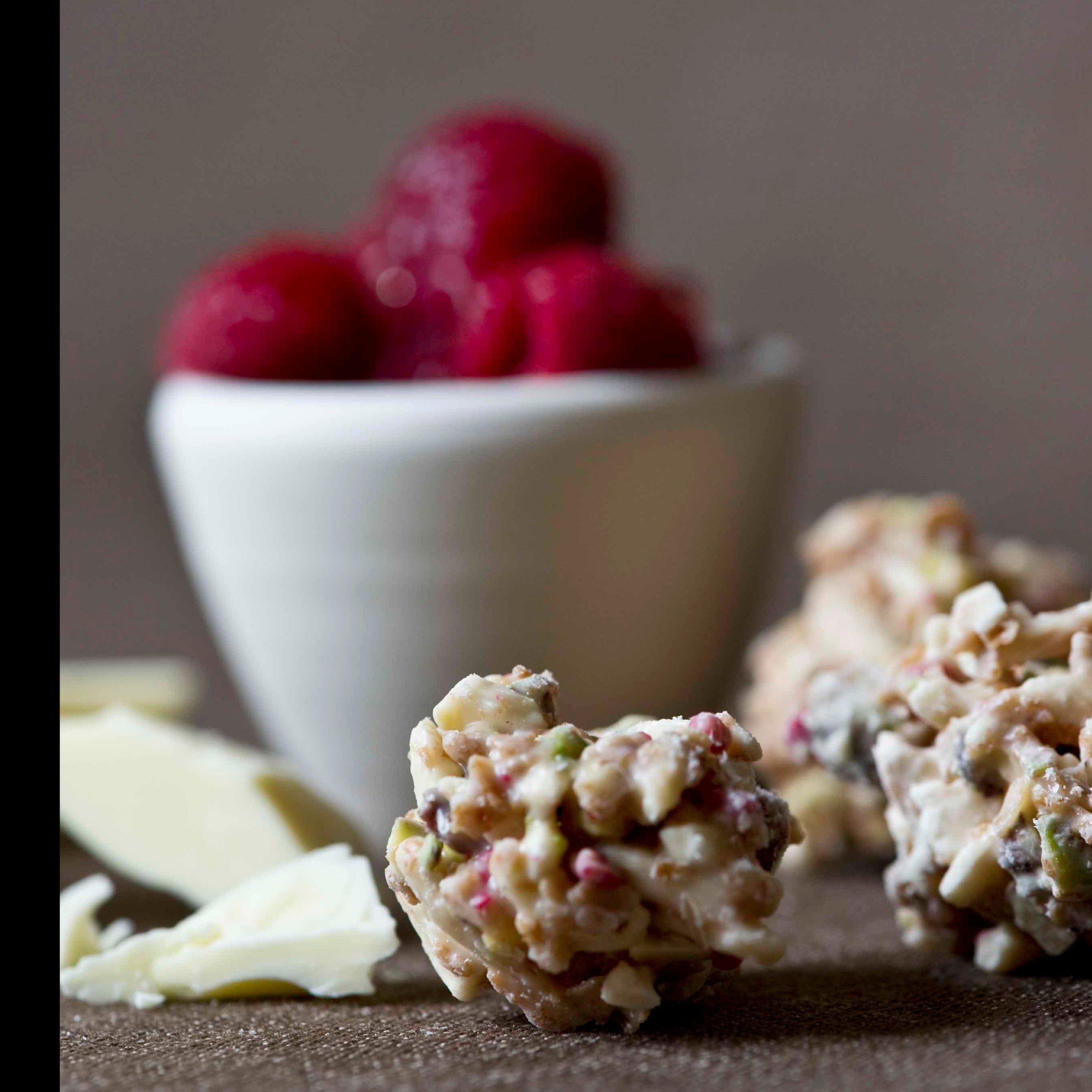 raspberry almond white chocolate clusters 