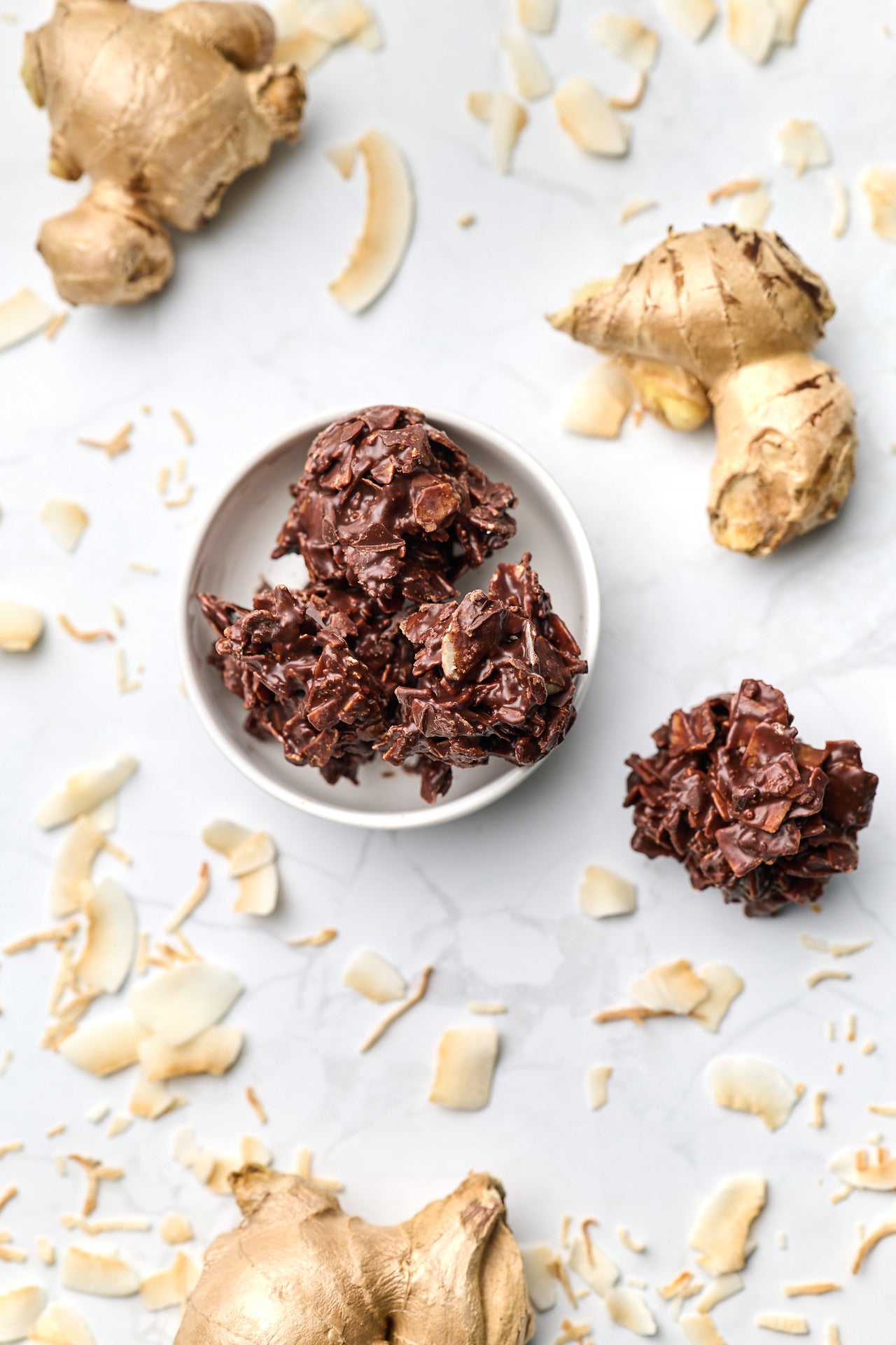 Coconut Clusters | Ginger | French Dark Chocolate | 62% Cacao | 100g