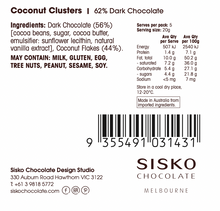 Load image into Gallery viewer, Coconut Clusters | French Dark Chocolate | 62% Cacao | 100g