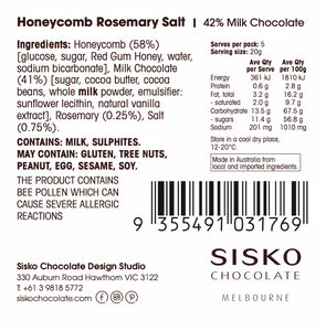 Honeycomb | Rosemary Salt | Milk Chocolate | 42% cacao | 100g